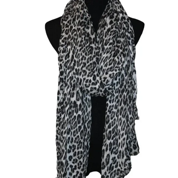 HUGE Large Leopard Animal Print Black White Scarf! EUC! Fun! 104" - Picture 2 of 5